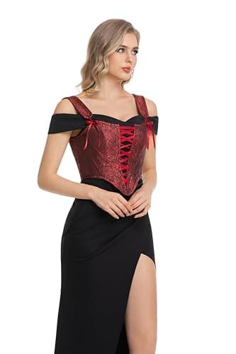 Grodress Renaissance Corset Vest Tops for Women Red Linen Overbust Bustier Bodice Sleeveless Drawstring Crop for Valentine's Day - Thumbnail 5