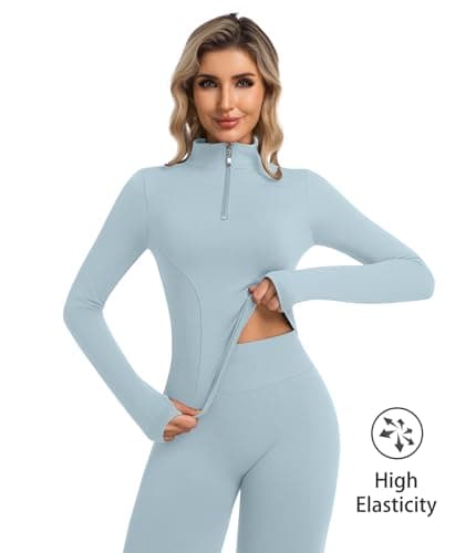 YOAKUKA Womens 2 Piece Workout Sets Quarter Zip Pullover High Waist Butt Lifting Leggings Seamless Yoga Outfits Gym Sets - Thumbnail 4