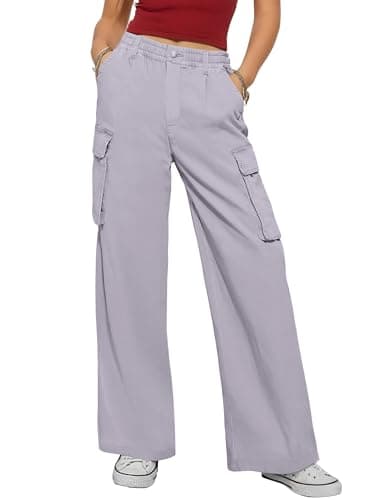 ANRABESS Womens Wide Leg Scrub Cargo Pants High Waisted Lightweight Casual Relaxed Fit Pants 2026 Vacation Y2K Streetwear Light Grey X-Large