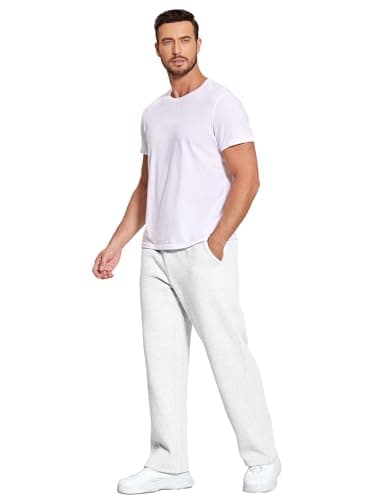 Deyeek Mens Sweat Pants with Pockets Open Leg Jogger Sweatpants Baggy Sweat Pants for Mens Adult Sweatpants Men White - Thumbnail 5