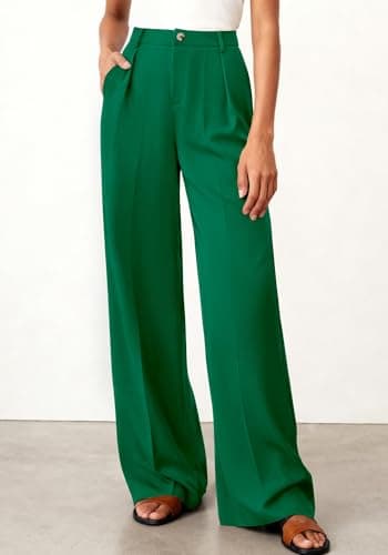 BTFBM Wide Leg Pants Woman 2026 High Waisted Button Business Casual Dressy Trousers Office Work Palazzo Pants Pockets(Green, X-Large) - Thumbnail 3