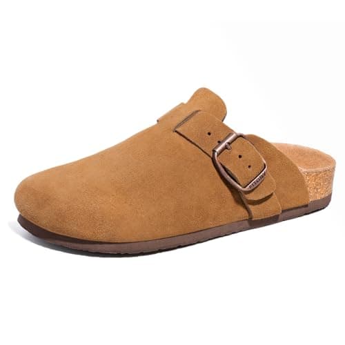 FITORY Mens Suede Clogs with Arch Support，Leather Cork Footed Mules Brown Size 10 - Image 1