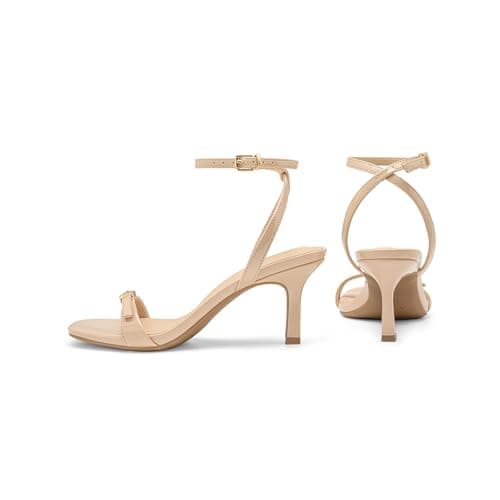 Athlefit Nude Kitten Heels for Women Square Open Toe Heeled Sandals Ankle Strap Summer Dressy Stiletto Heels for Prom Party Wedding Size 5.5 - Thumbnail 4