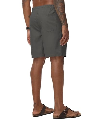 ZKMAN Men's Cotton Linen Shorts Elastic Waist Drawstring Casual Shorts Lightweight Summer Vacation Beach Shorts with Pockets(Dark Gray S) - Thumbnail 4