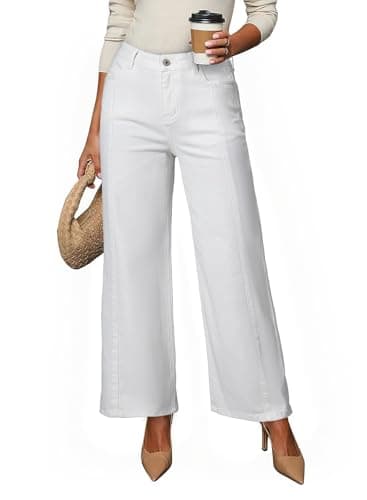 Dokotoo Women's Wide Leg Jeans High Waisted Stretchy Raw Hem Flare Jeans Denim Pants Stretchy Baggy Jeans White Pants for Women Size 10 - Image 1