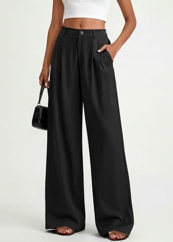 KIRUNDO Dress Pants Women 2026 Summer Polka Dot Palazzo Wide Leg Trousers Flowy Business Casual Slacks for Work with Pockets(Black, Small) - Thumbnail 3