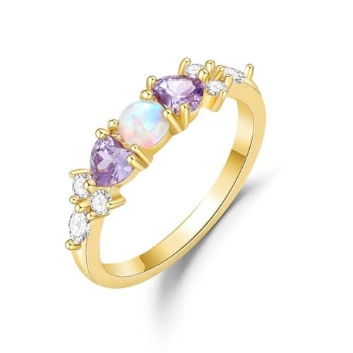 Fimewon 14K Gold Rings for Women Dainty Opal Engagement Promise Rings Gold Cubic Zirconia Ring Waterproof Jewelry for Wife Size 6 - Image 1