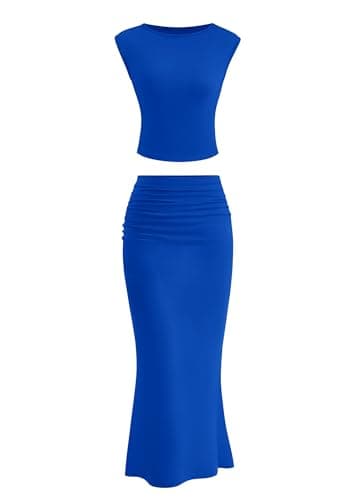 PRETTYGARDEN Skirt Sets Women 2 Piece Outfits Summer Outfits 2026 Going Out Crop Tops Long Maxi Skirts Beach Vacation Clothes(Royal Blue,X-Large) - Image 1