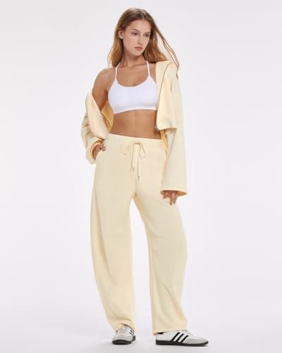 MOOSLOVER Women Barrel Sweatpants Drawstring Elastic Waist Wide Leg Pants Cotton Casual Lounge Sweat Pant(XL,Beige) - Thumbnail 6