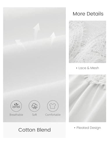 Funlingo Lace-Detailed Blouses for Women Dressy Casual Crew Neck Lace Poplin Mesh Swing Top Tunic Babydoll Shirt Elegant Tank Tops White XS - Thumbnail 5