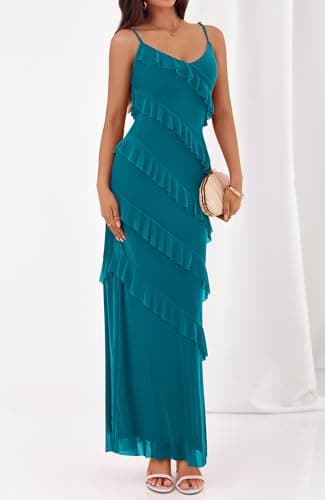 BTFBM Summer Dresses for Women 2026 Spaghetti Strap Bodcyon Solid Cocktail Wedding Guest Dress Fashion Clothing(Lake Blue,X-Small) - Thumbnail 5