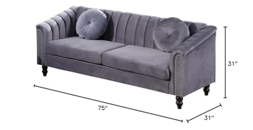 FUOROLA Chesterfield Velvet Sofa Set, Button Tufted Velvet Sofa Living Room Couch with Nailhead Trim, 3 Piece Living Room Furniture Set (Grey) - Thumbnail 3