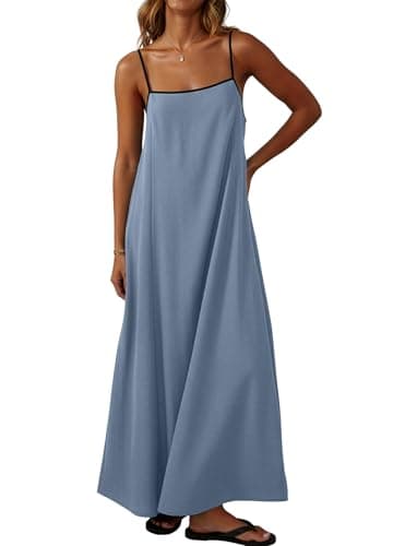 Lepunuo Summer Dresses for Women Boho Sundress Contrast Spaghetti Strap Plus Size Backless Beach Maxi Dress Vacation - Image 1