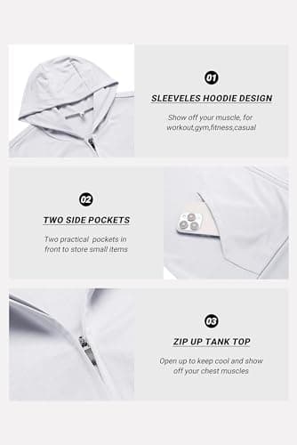 COOFANDY Men's Workout Tank Tops 2 Pack Sleeveless Running Bodybuilding Zip Up Hoodies White Gym Casual Tee Black - Thumbnail 6