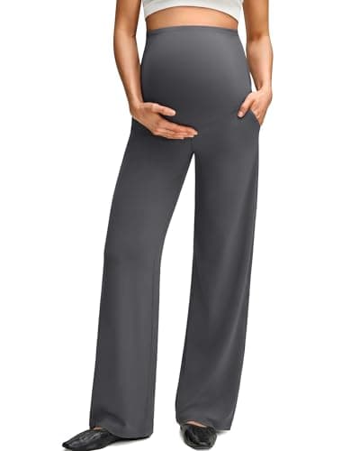 G4Free Pregnancy Work Pants with Pockets Over The Bump High Waist Maternity Dress Pants Stretchy Business Casual Workout Trousers(Dark Gray,M,Tall) - Image 1