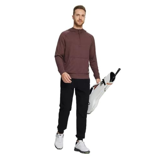 M MAELREG Men's Fashion Hoodies & Sweatshirts Kangaroo Pocket Performance Golf Hooded Quarter Zip Pullover Men Brick Heather - Thumbnail 3