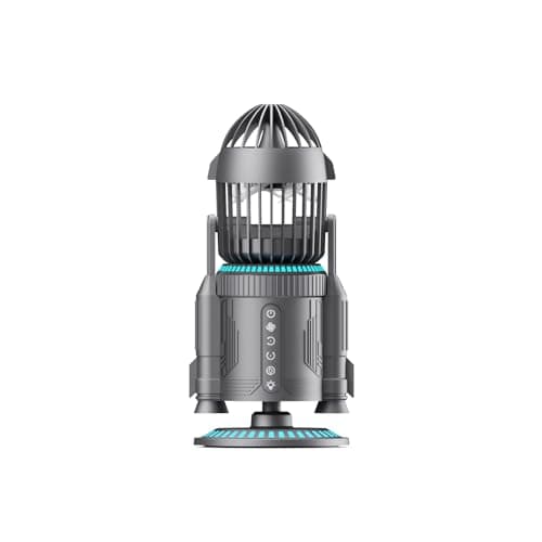 LAMJIE Rocket Desk Fan with Mist Humidifier, 5000mAh Portable Cordless Table Fan, RGB Gaming Room Decor, 180° Auto-Oscillating & Tilt, Quiet Personal Cooling for Office, Bedroom & Gifting (BLACK)