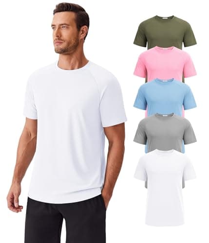 PINSPARK 5 Pack Gym Workout Shirts Men Moisture Wicking T Shirts for Man Plain Summer Mesh T-Shirt Crew Neck Tees Shirt - Image 1