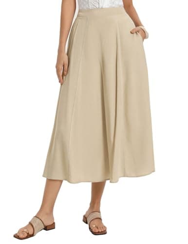 Kate Kasin 2026 Women's Linen Blend Skirts, High Waist A Line Skirt, Flowy Summer Long Skirt with Pockets Apricot - Image 1