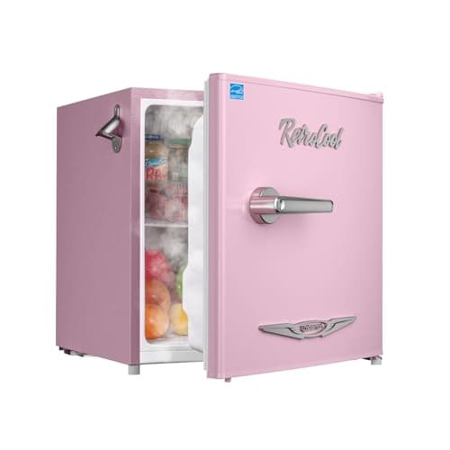 Upstreman 1.7 Cu.Ft Retro Mini Fridge, Low Noise, Energy Saving, Adjustable Thermostat, Single Door, Side Bottle Opener, Metal Handle, Compact Refrigerator for Office, Bedroom, Dorm-FR17 PRO (Pink)
