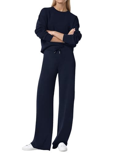 COCOMARTS Womens 2 Piece Lounge Sets Wide Leg Tracksuit Casual Sweatsuits Matching Set 2025 Fall Clothes Trendy Outfits Navy Blue Large - Image 1