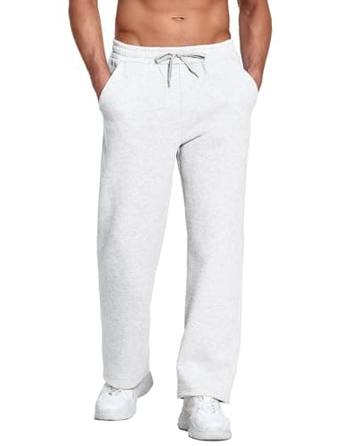 Deyeek Mens Sweat Pants with Pockets Open Leg Jogger Sweatpants Baggy Sweat Pants for Mens Adult Sweatpants Men White - Thumbnail 3