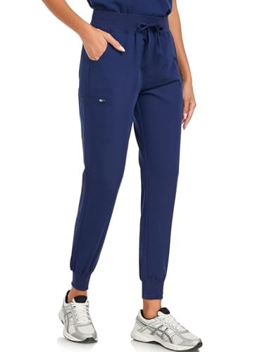 VECARDI Womens Scrub Pants Jogger 4 Way Stretch Nurse Cargo Pants with Zipper Pocket Comfortable Medical Work Pants - Image 1