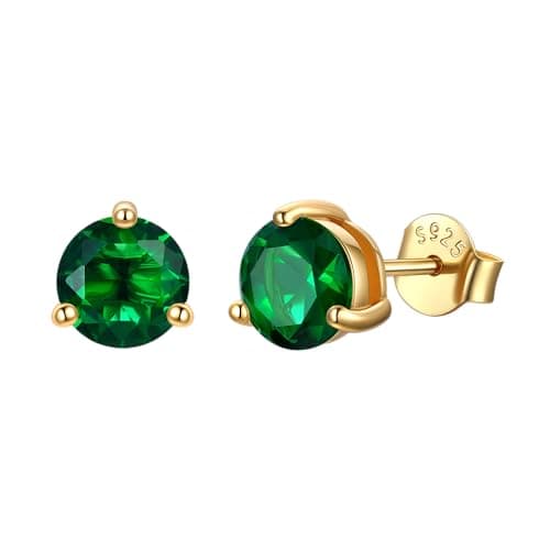 Justbeingcute Emerald Green Earrings For Women 6.5mm May Emerald Stud Green CZ 925 Sterling Silver Gold Plated Hypoallergenic Classic 1ct Studs Great Birthday Gift for Wife/Mom/Grandma - Image 1