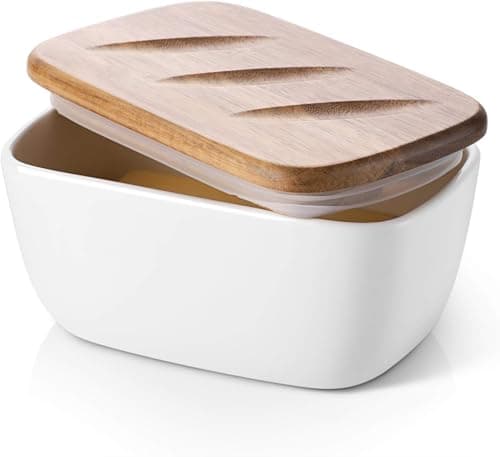DOWAN 6.5" Large Butter Dish - Ceramic Butter Dish with Lid for Countertop - White Butter Keeper Holds Up to 3 Sticks - Butter Holder and Container with High-Quality Silicone Sealing - Image 1
