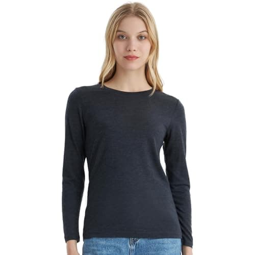 Merino Protect 100% Merino Wool Base Layer Women Thermals Underwear Lightweight Soft Long Sleeve Shirt for Hiking Skiing Black Heather - Image 1