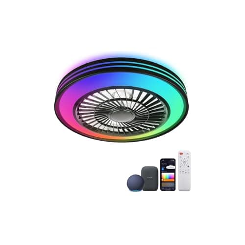 WUTGHUI RGB Ceiling Fans with Lights 20" Fandelier Low Profile Smart Ceiling Fan with Light, Flush Mount Ceiling Fan Light with Remote/APP (RGBWW (Supports Alexa Voice Control)) - Image 1
