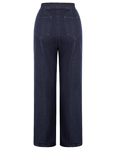 Womens Vintage Jeans Stretch High Rise Wide Legged Casual Office Denim Pants with Pockets Size 16 Size 18 Deep Blue - Thumbnail 5