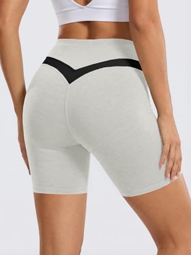 Aoysky Womens Buttery Soft Biker Shorts 6" High Waisted Color Block Workout Yoga Athletic Butt Lifting Volleyball Shorts White - Thumbnail 6