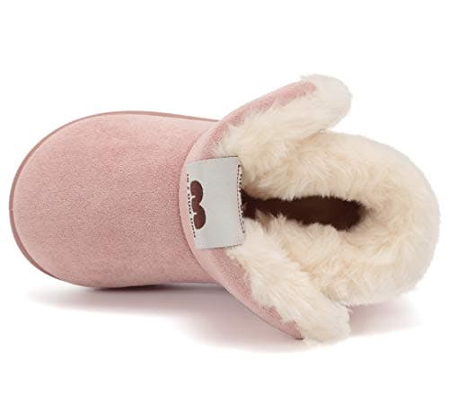 KEESKY Winter Boots for Toddler Girls Size 9 M Pink Suede Fur Lined Winter Warm Kids Shoes - Thumbnail 4