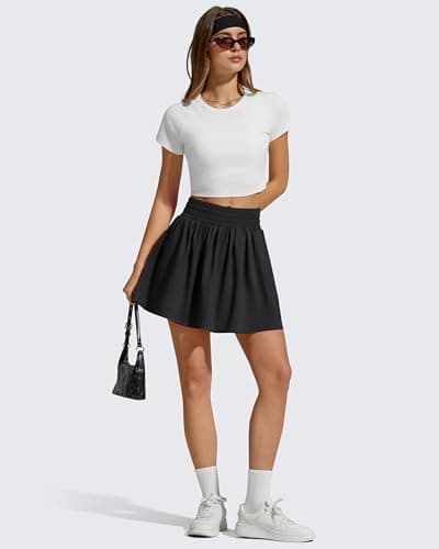 G4Free Tennis Skirts for Women with Pockets High Waisted Elastic Waistband Golf Skorts Summer Casual Pleated Athletic Skort Built-in Shorts(Black,XL) - Thumbnail 6