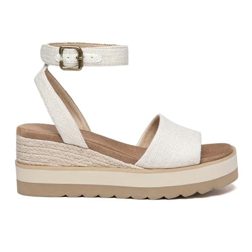 Athlfit Women's Open Toe Buckle Ankle Strap Summer Casual Espadrille Platform Wedge Sandals, Beige, Size 11, AD00442 - Thumbnail 3