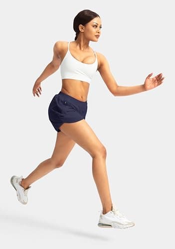 G Gradual Women's Running Shorts with Zipper Pockets Quick Dry Athletic Workout Gym 3" Short Shorts for Women with Comfy Liner (Navy Blue, Medium) - Thumbnail 6