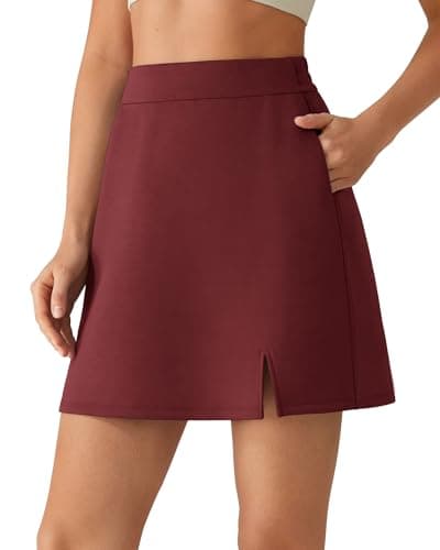 G4Free Women's Modal Soft Skirts with 2 Pockets Elastic High Waisted Front Split Office Casual Summer Comfy A Line Sweat Skirt (Wine,M) - Image 1