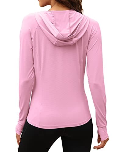 We1Fit Women's UPF 50+ Sun Protection Jacket Hooded Zip Up SPF Shirts Long Sleeves Pink - Thumbnail 3