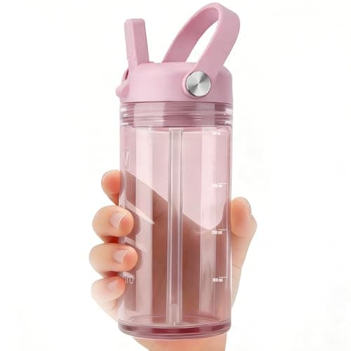 wawahydro 12oz Kids Water Bottle, BPA Free Thick Tritan Plastic Reusable, Clear Water Bottle with Straw, Leakproof Lid, Dishwasher Safe, Boy girl for School,Travel Pink - Image 1