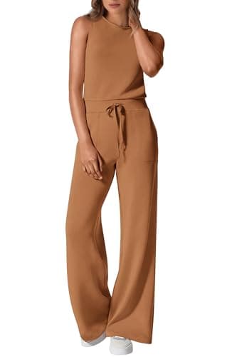 PRETTYGARDEN Jumpsuits for Women Casual 2026 Summer Sleeveless Wide Leg Pants Rompers One Piece Beach Vacation Spring Outfits (Camel,X-Large) - Image 1