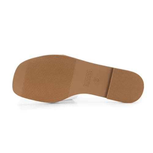 Rihero Flat Sandals for Women Dressy Square Peep Toe Summer Slides Comfortable Slip On Leather White Sandals Size 6 - Thumbnail 5