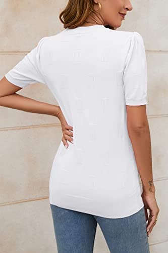 Arach&Cloz Women's Fashion Spring Summer Tops 2026 Short Sleeve Sweater Crew Neck Knit Pullover Dressy Easter Shirt Business Casual Work Outfits White S - Thumbnail 3