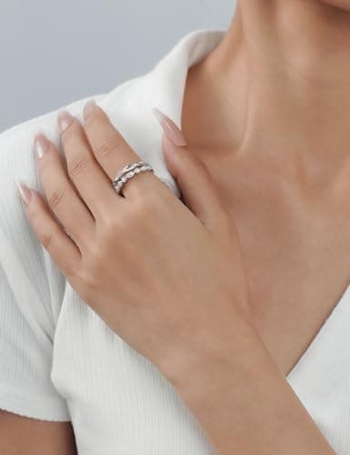 IMOLOVE Moissanite Wedding Bands for Women, Trendy 0.5 Carat Silver Marquise Wedding Band Everyday Fashion Moissanite Eternity Band Rings for Women with 18K White Gold Plated Size 9 - Thumbnail 4
