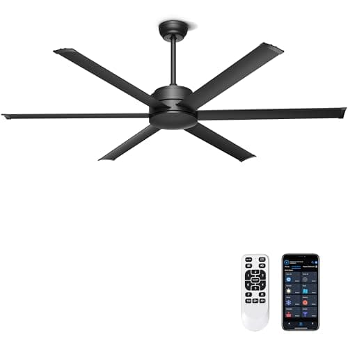 Ohniyou 60" Ceiling Fan No Light - Industrial Fan Remote & APP Control, Quiet DC Motor, Indoor/Outdoor Ceiling Fan for Patio, Shop, Garage, Aluminum Blades, Black - Image 1