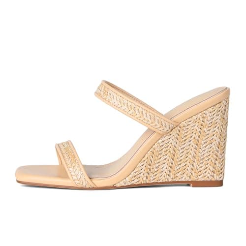 EQAUDES Wedges Espadrilles for Women Raffia Sandals Beach Summer Shoes