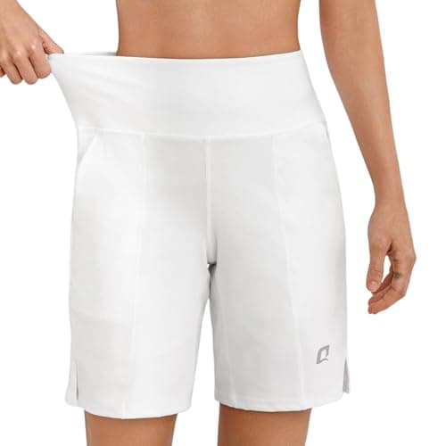 Quenteen Biker Shorts Women Workout Shorts Women with Pockets High Waisted Yoga Running Gym Shorts (White,S) - Image 1
