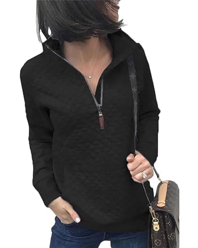 BTFBM Womens Sweatshirt 2026 Fall Quilted Pattern Lightweight Zipper Long Sleeve Tops Casual Pullover Winter Clothing(Black, X-Large) - Image 1