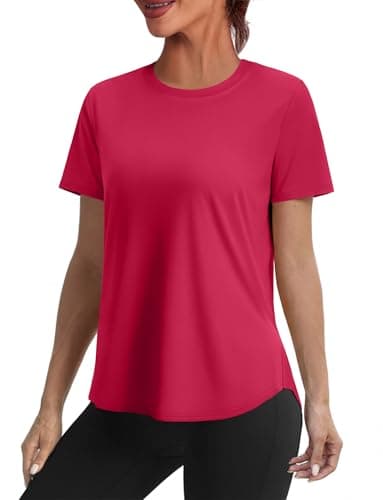 Alaroo Womens Summer Tops Short Sleeve Running Yoga Workout Tops Lightweight Sun Protection Fitness Clothing for Women Red 2XL - Image 1