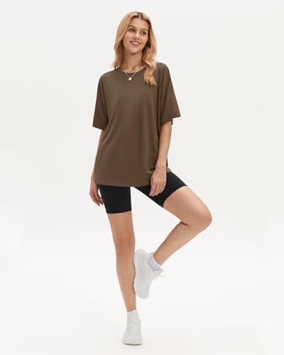 Stelle T Shirts for Women Crew Neck Short Sleeve Summer Tops Loose Fit Soft Basic Tee Shirt Mocha XX-Large - Thumbnail 6